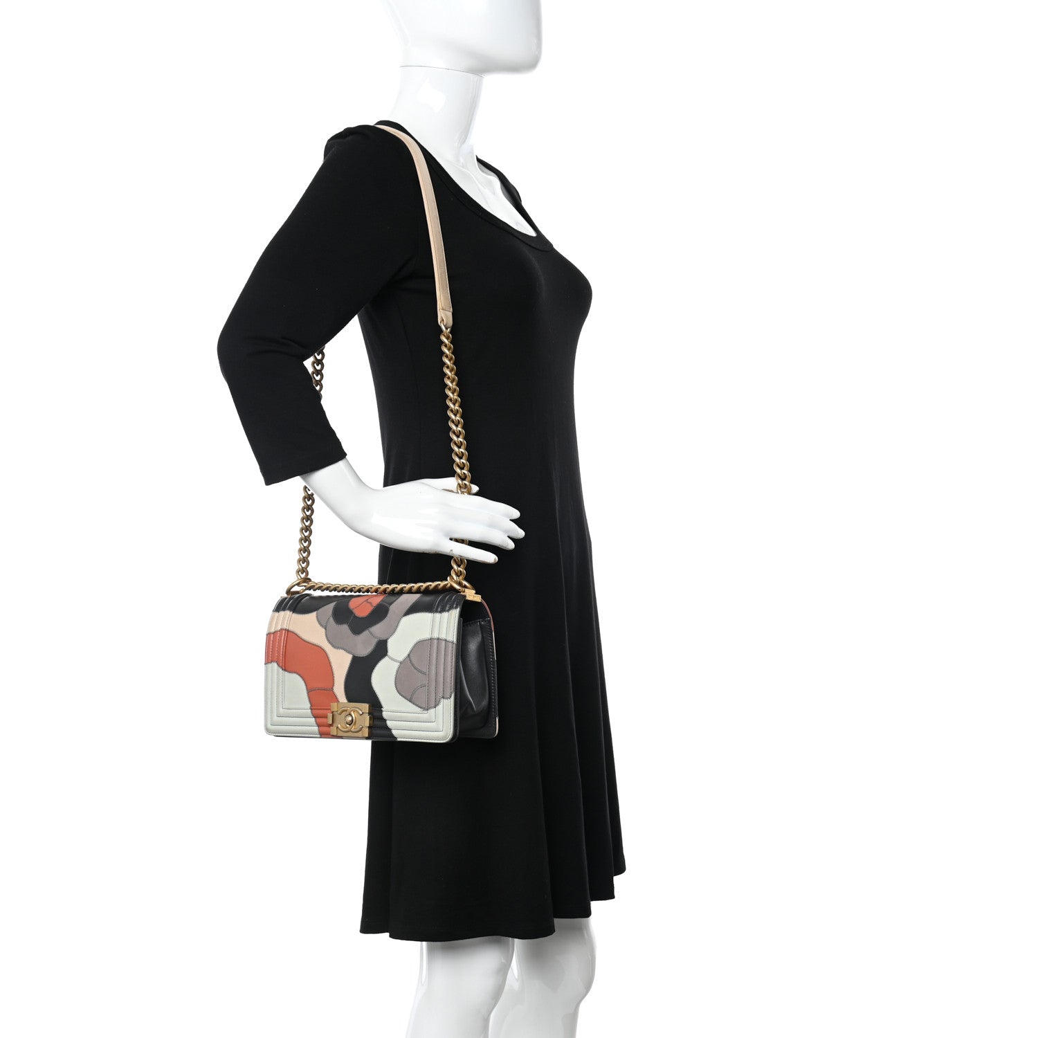 Chanel Lambskin Suede Patchwork Medium Act I Camellia Boy Flap Charcoal Brown Pink 2 of 12