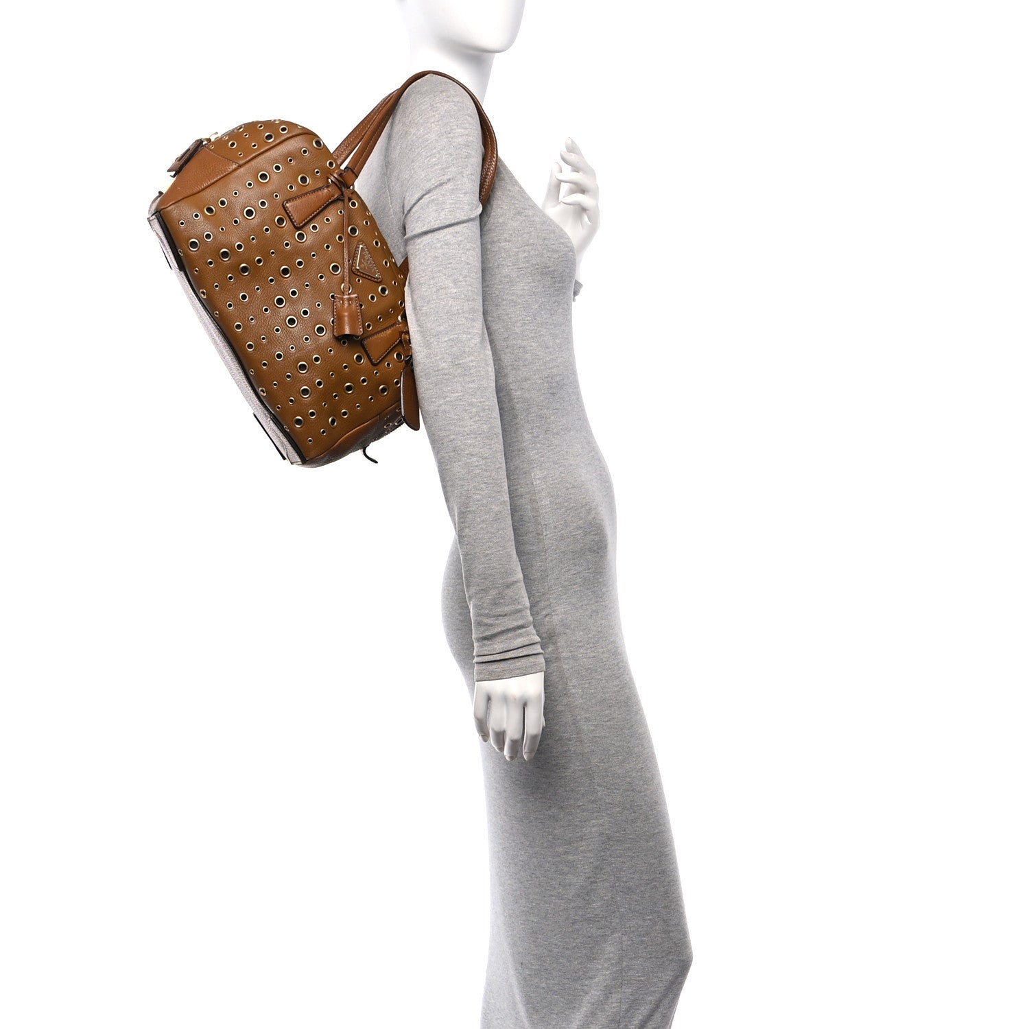 Prada Vitello Daino Grommet Satchel Bruciato 2 of 12