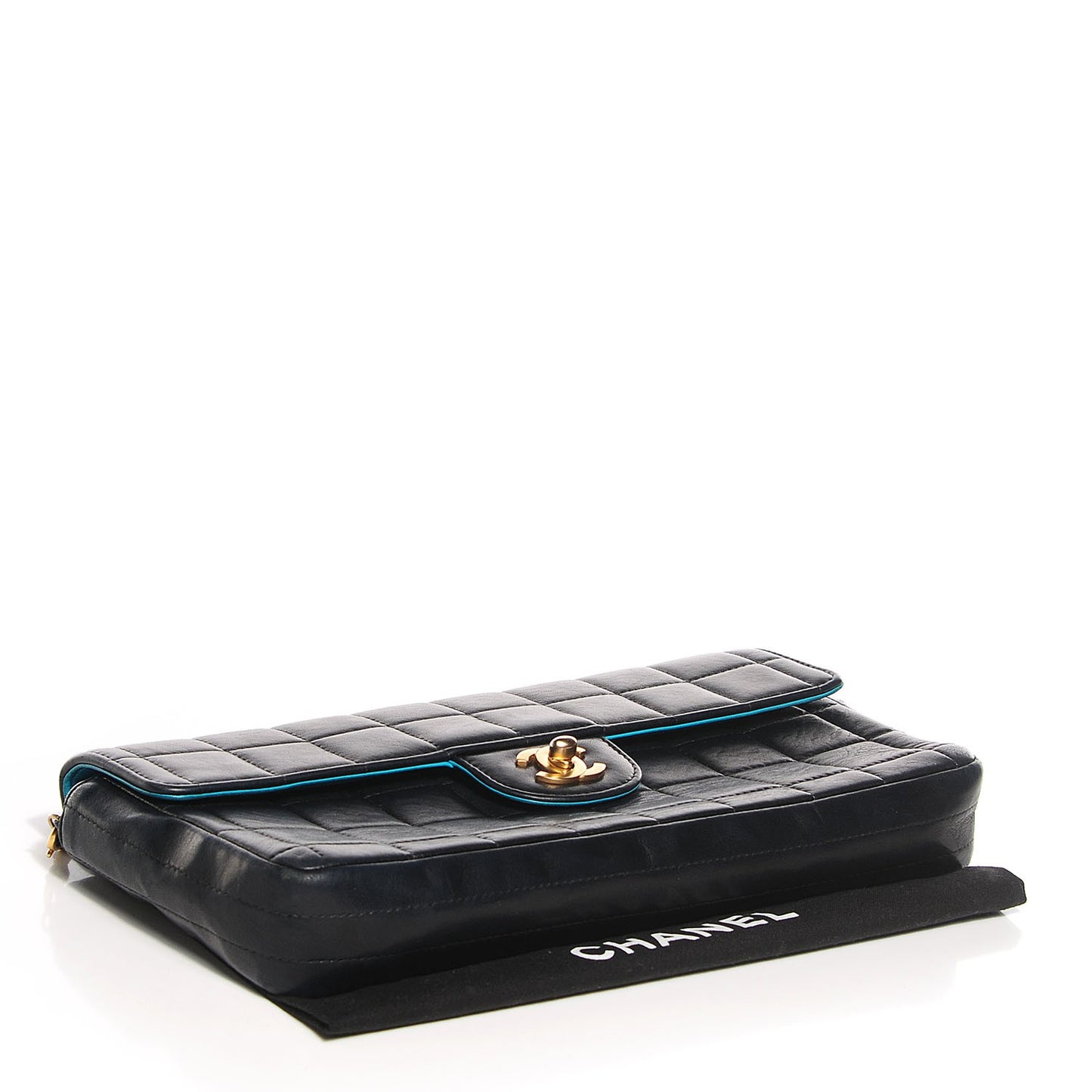 Lambskin Quilted East West Chocolate Bar Flap Navy