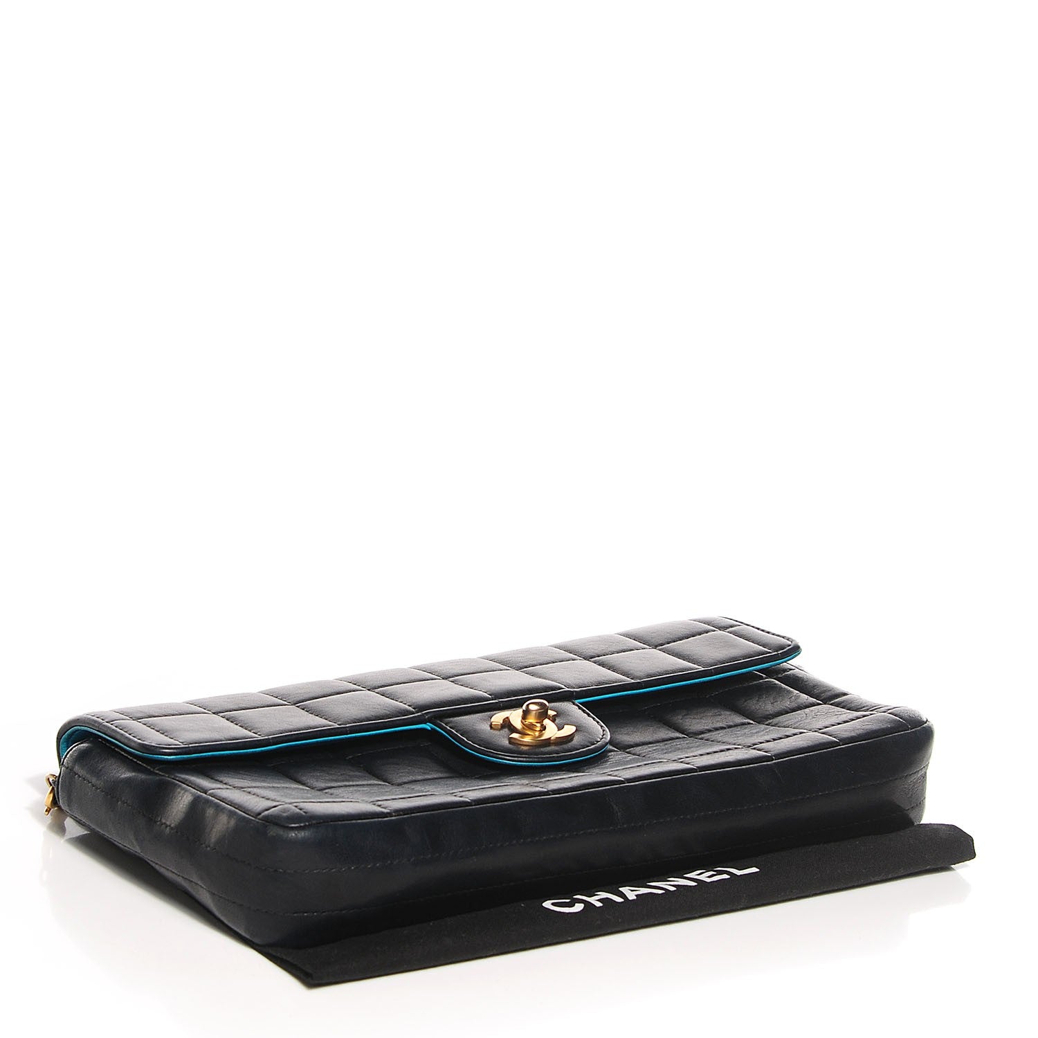 Chanel Lambskin Quilted East West Chocolate Bar Flap Navy 4 of 8