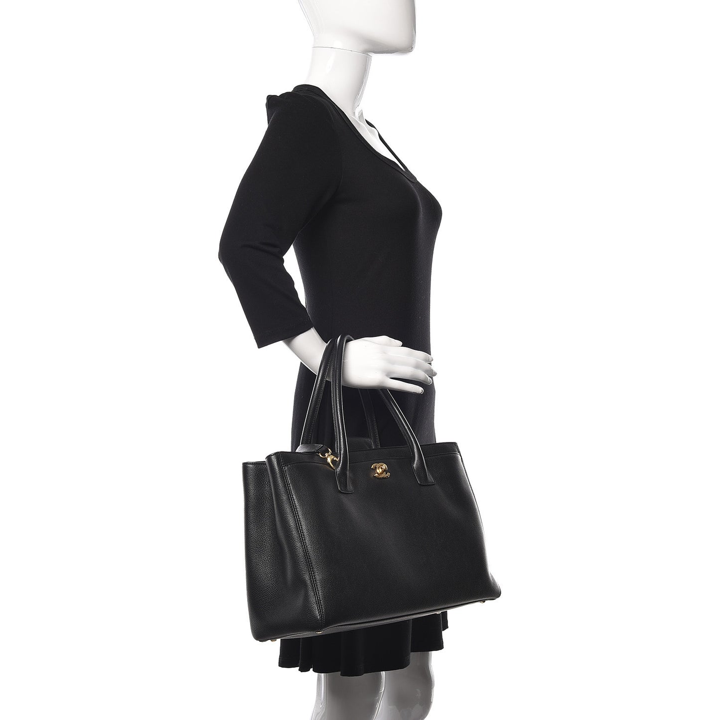 Calfskin Cerf Executive Shopper Tote Black