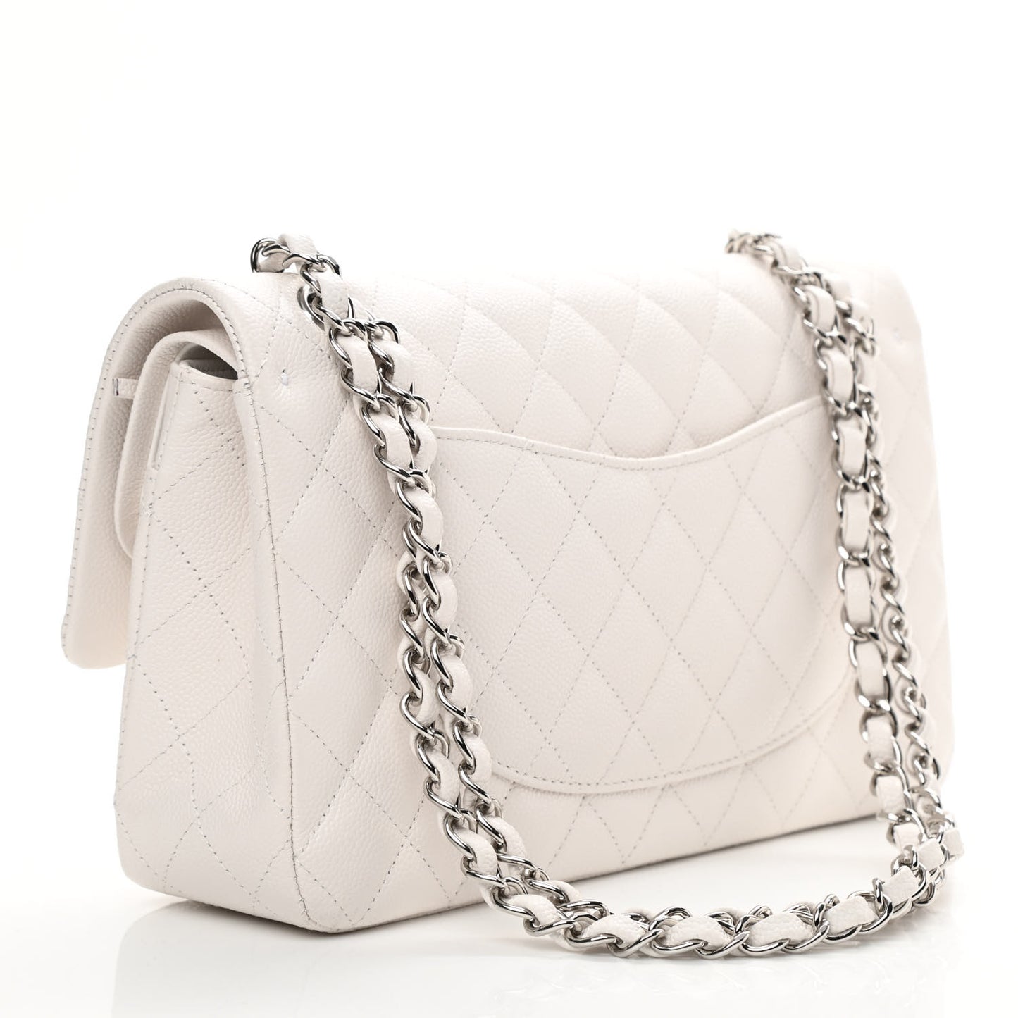 Caviar Quilted Medium Double Flap White