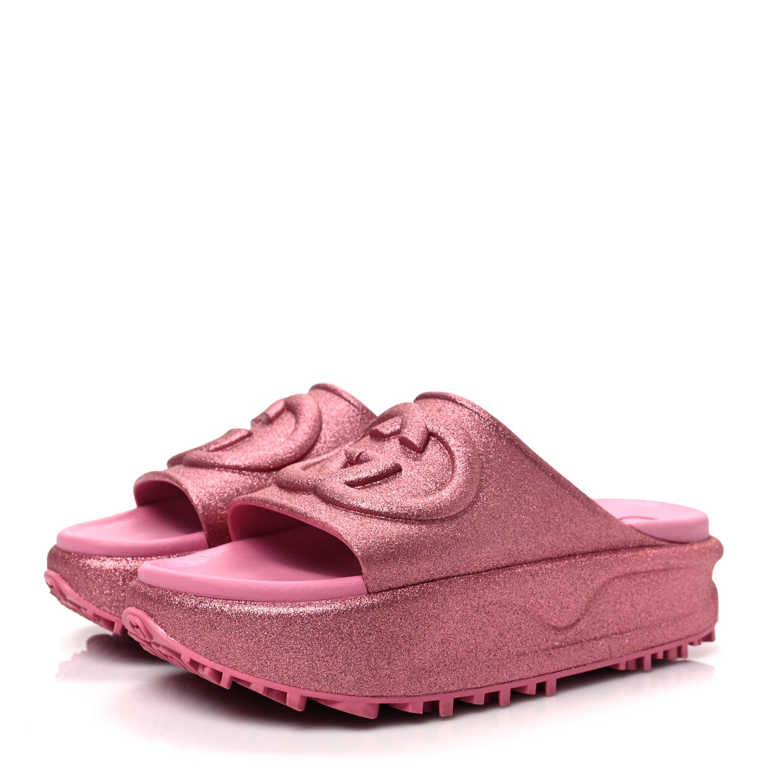 Gucci Glitter Rubber Womens Interlocking G Platform 42mm Slide Sandals 38 Rose 3 of 8