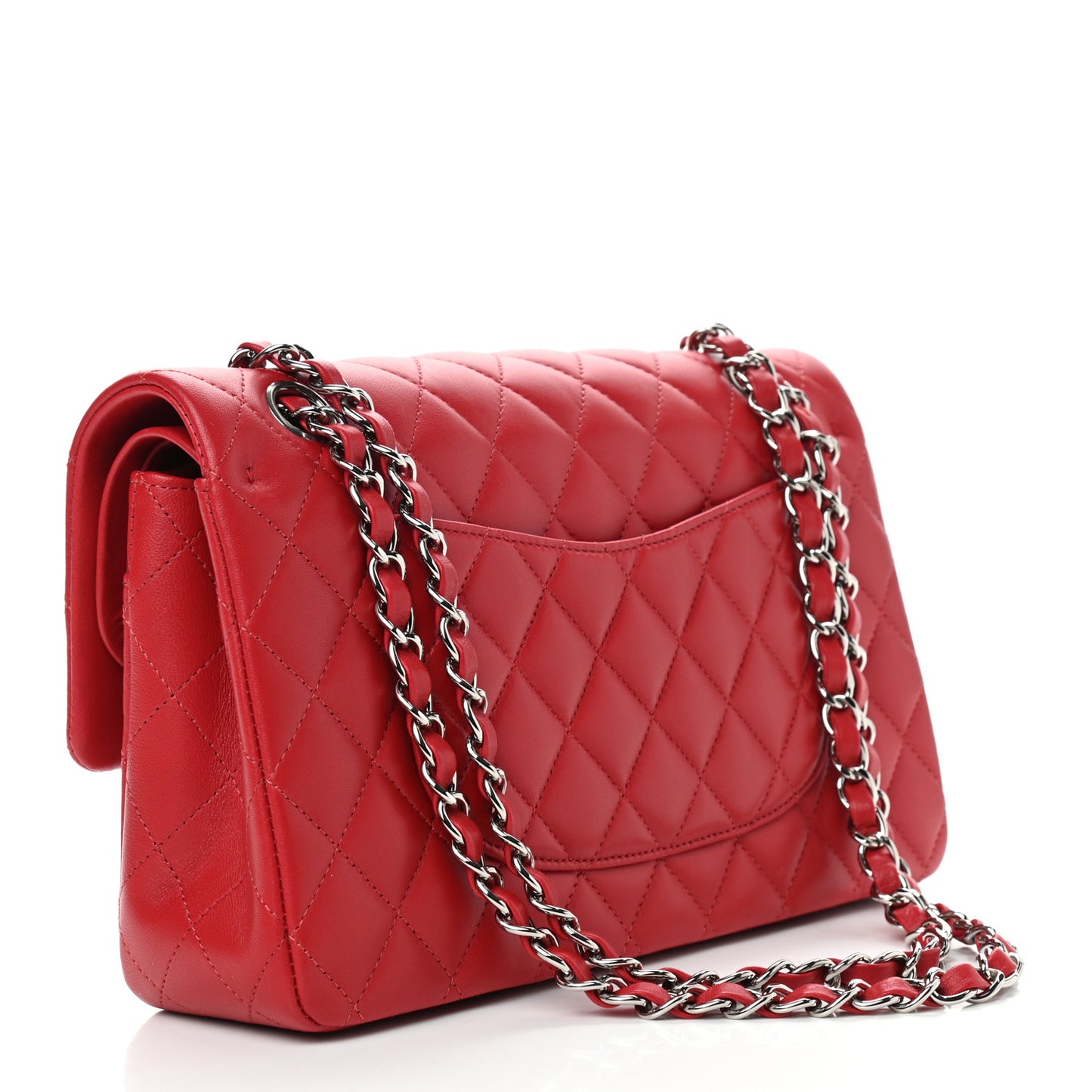 Lambskin Quilted Medium Double Flap Red