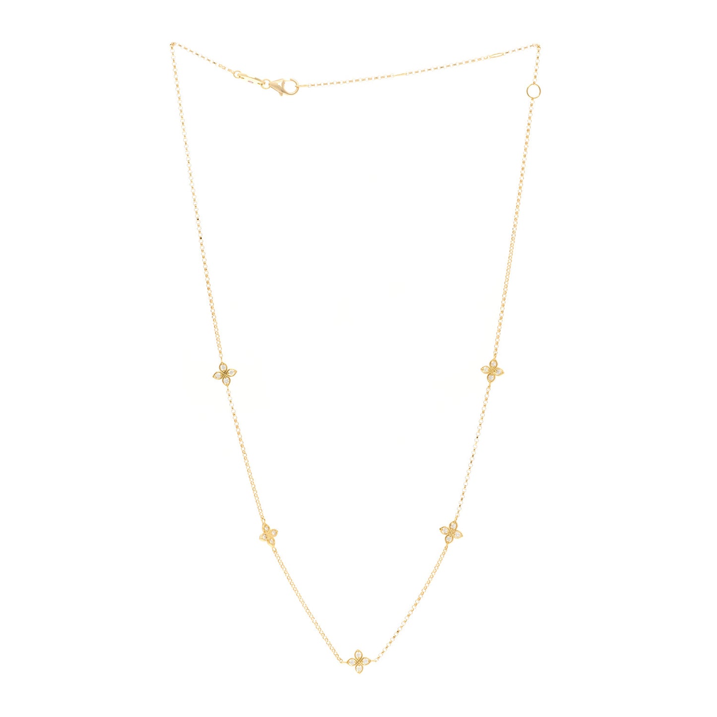 18K Yellow Gold Diamond Love in Verona Flower Five Station Flower Necklace