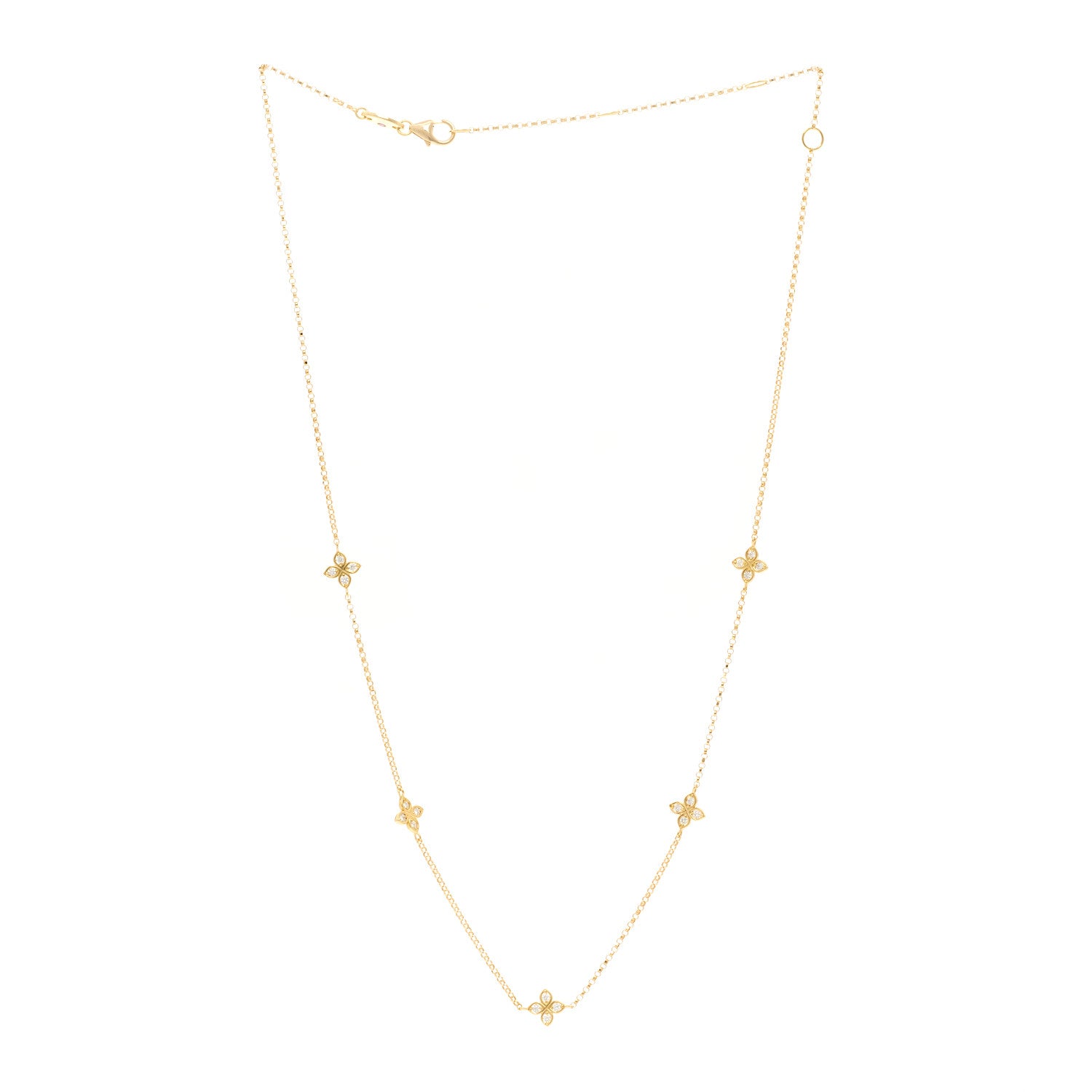 Roberto Coin 18K Yellow Gold Diamond Love in Verona Flower Five Station Flower Necklace 3 of 4