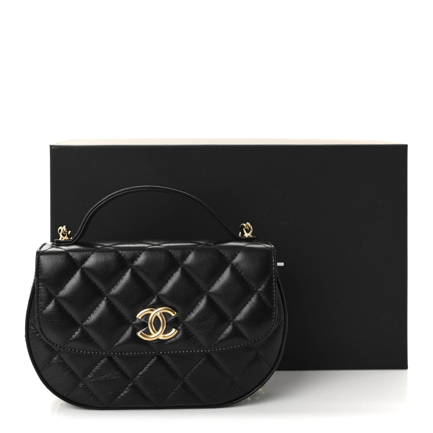 Chanel Shiny Aged Calfskin Quilted Flap Phone Holder With Chain Black 12 of 12