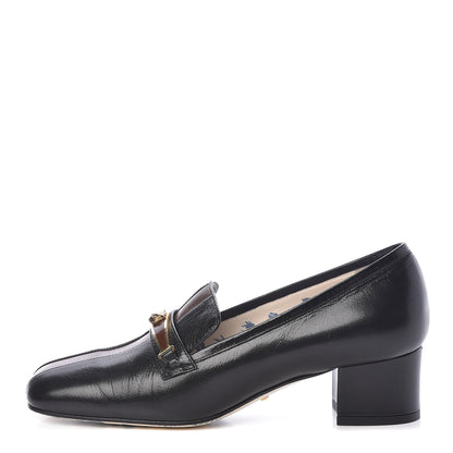 Gucci Goatskin Feline Ginger Loafer Pumps 37 Black Light Brown 1 of 8