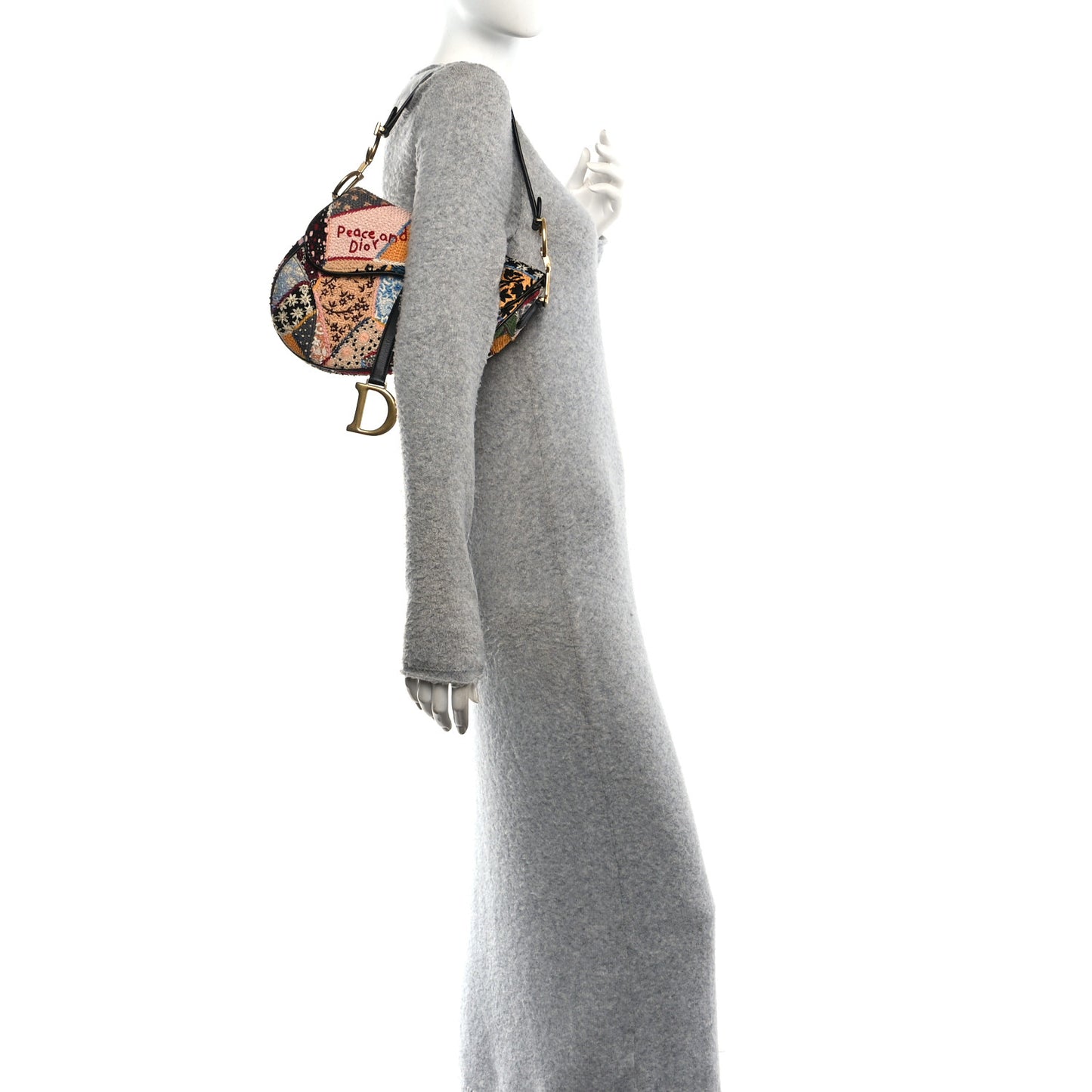 Canvas Embroidered Peace and Love Medium Saddle Bag Multicolor