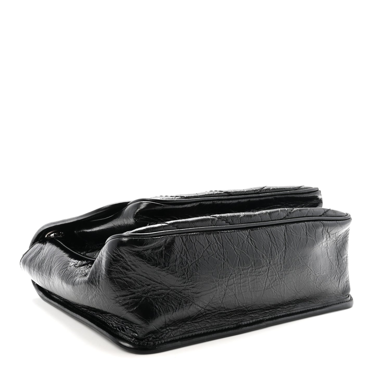 Crinkled Calfskin Matelasse Monogram Medium Niki Chain Satchel Black