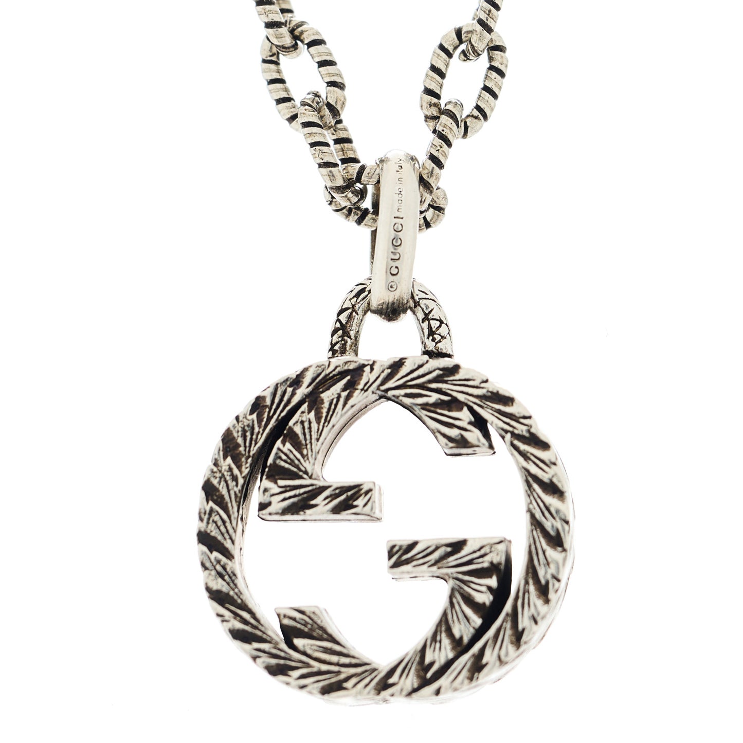Sterling Silver Small Textured Interlocking G Pendant Necklace