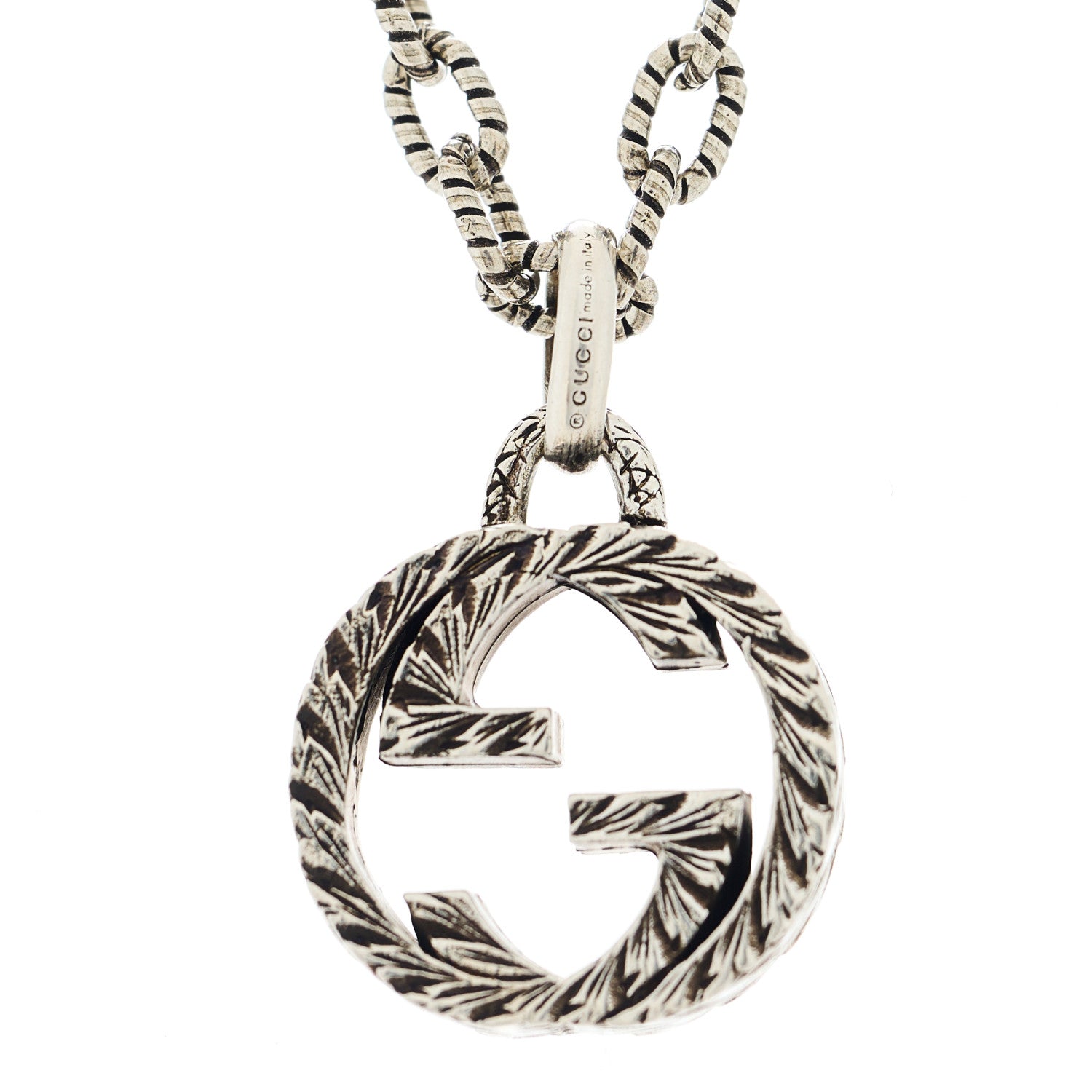Gucci Sterling Silver Small Textured Interlocking G Pendant Necklace 6 of 7
