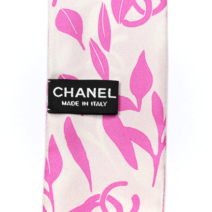 Chanel Silk Logo Slim Bandeau Scarf Pink White 3 of 4