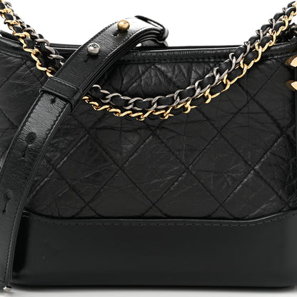 Chanel Aged Calfskin Quilted Small Gabrielle Logo Hobo Black 8 of 10