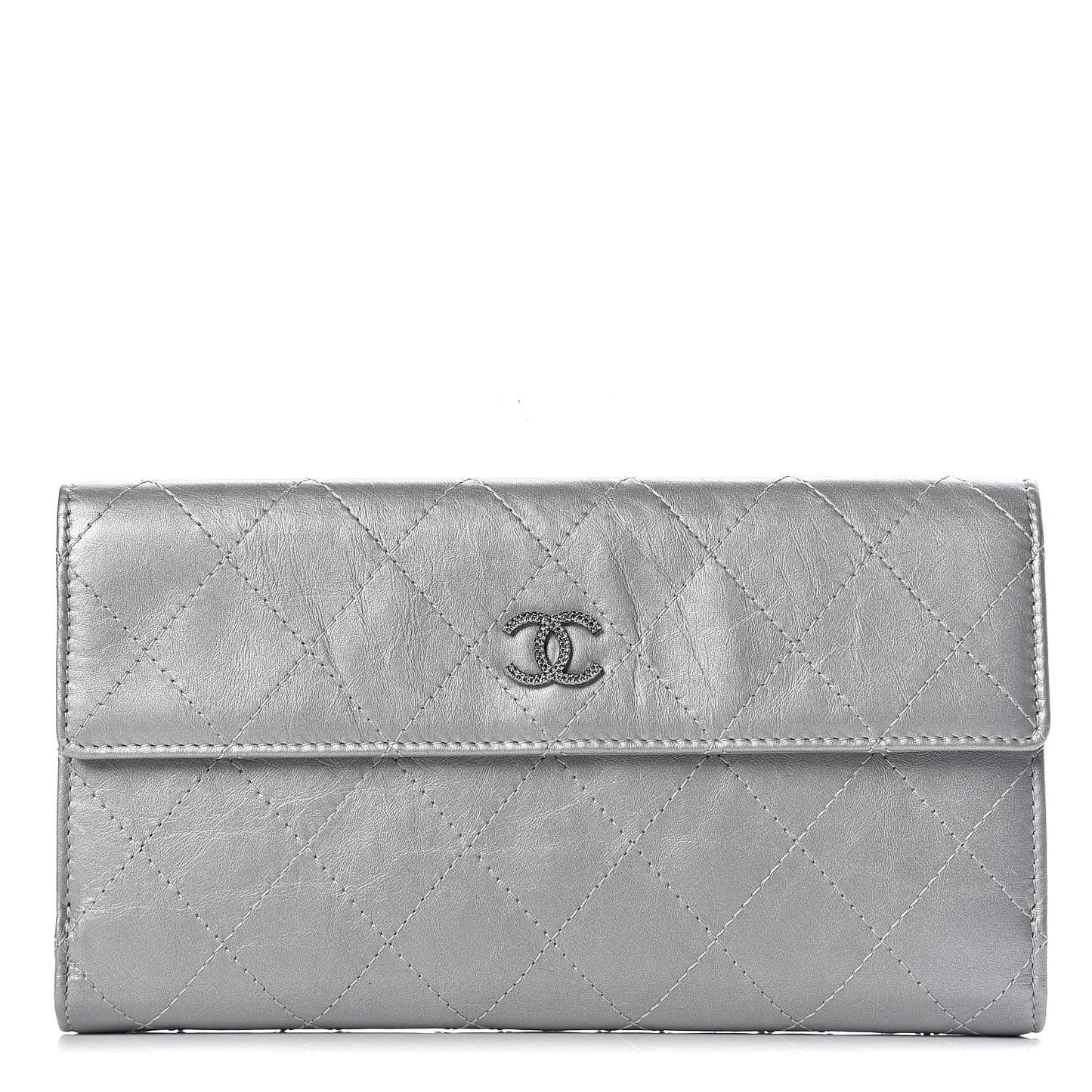 Aged Metallic Calfskin Large Palette Flap Wallet Silver