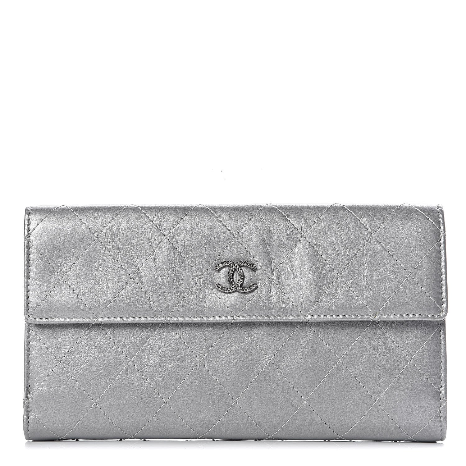 Chanel Aged Metallic Calfskin Large Palette Flap Wallet Silver 1 of 12