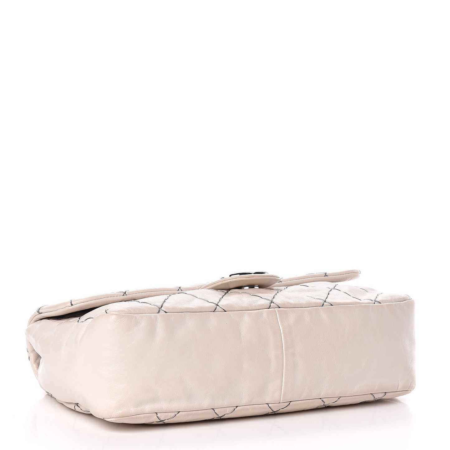 Glazed Goatskin Double Stitch Flap Ivory