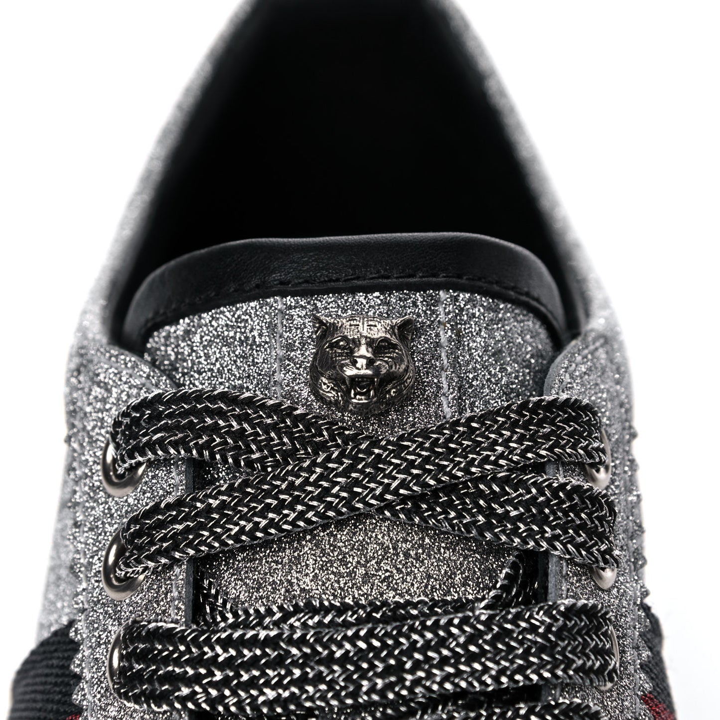 Glitter Fabric Studded Web Womens Sneakers 36.5 Silver