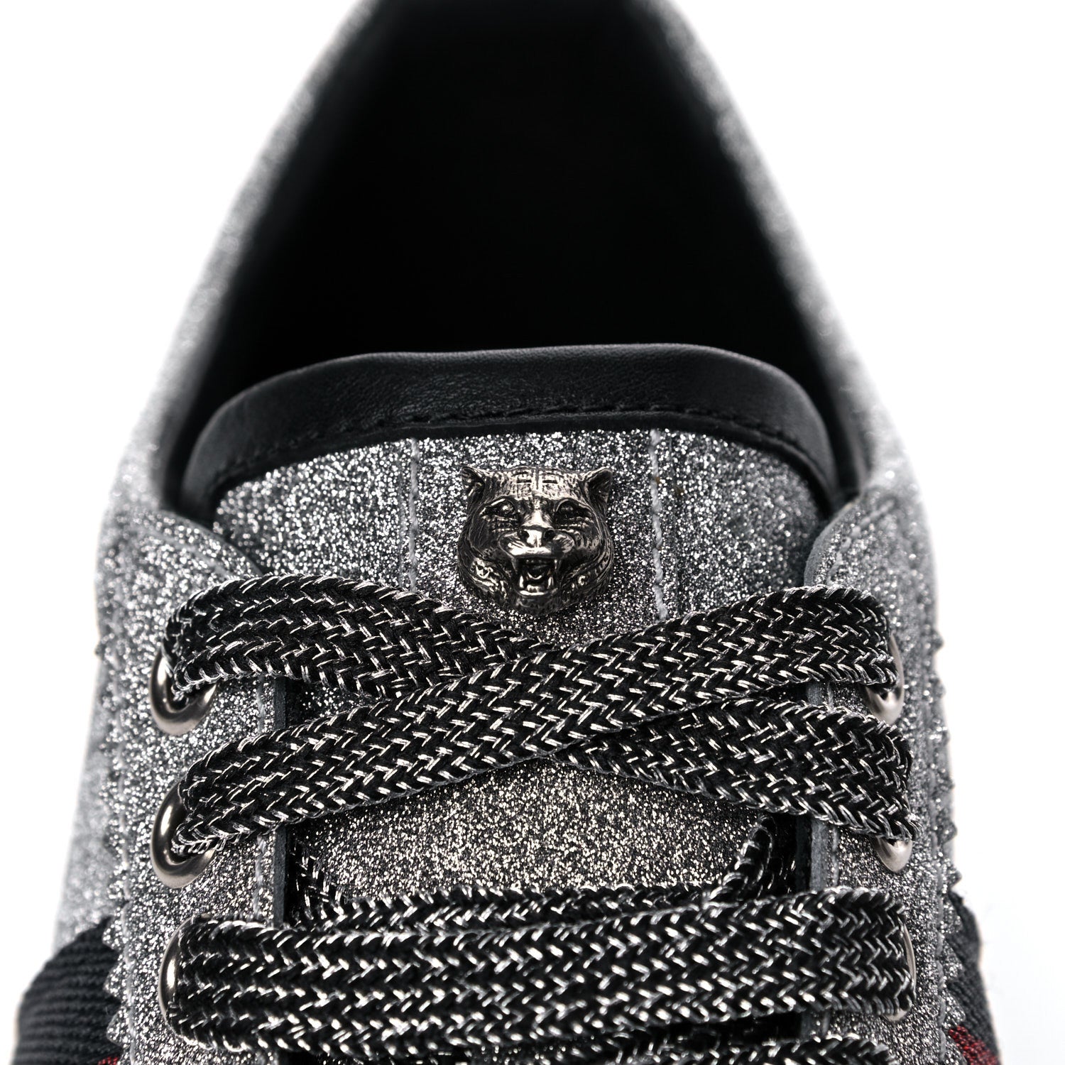 Gucci Glitter Fabric Studded Web Womens Sneakers 36.5 Silver 7 of 10