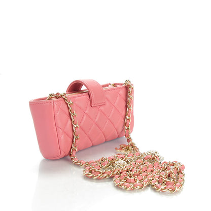 Chanel Lambskin Quilted Mini Phone Holder Crossbody Bag Pink 3 of 8
