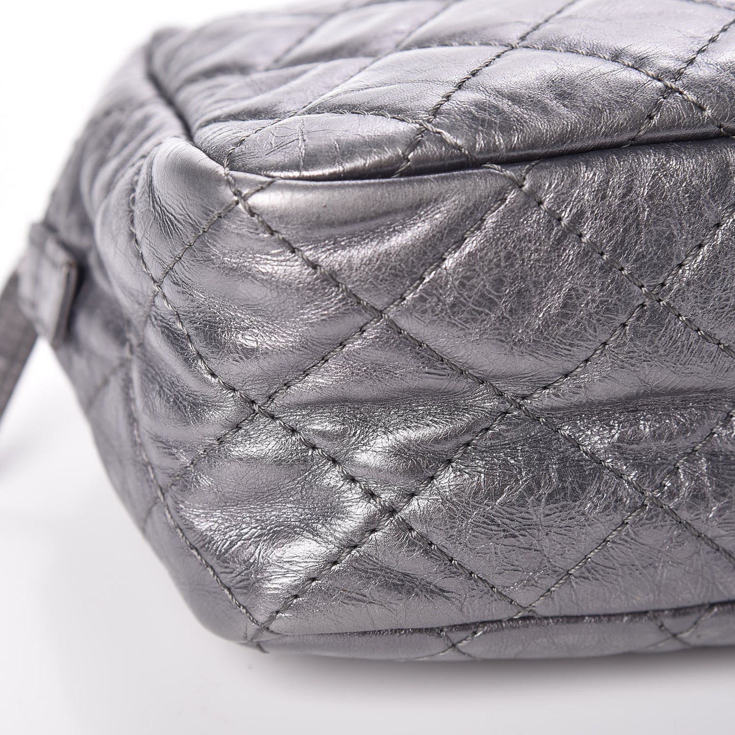 Metallic Aged Calfskin Quilted Medium Reissue Camera Case Dark Silver