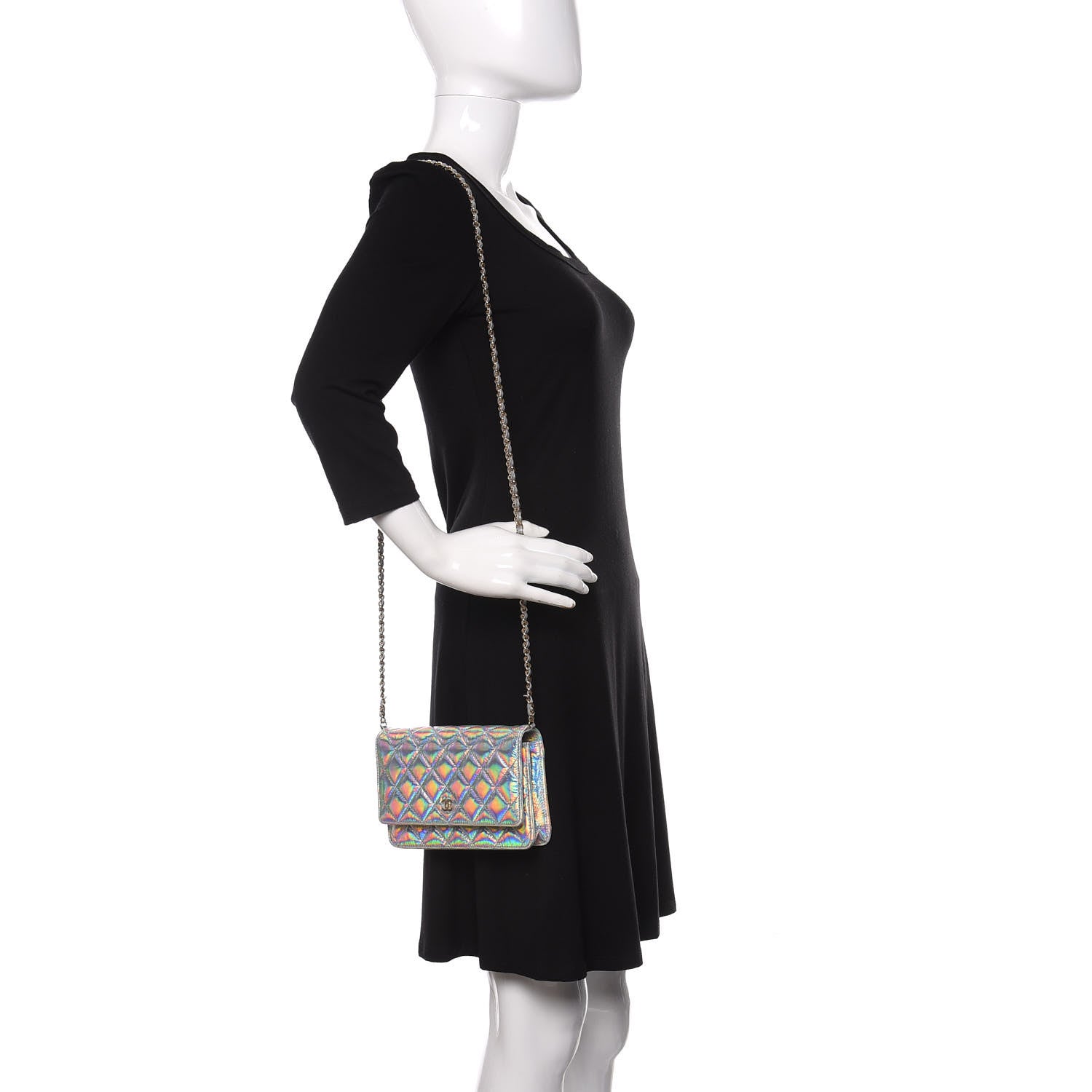 Chanel Iridescent Goatskin Quilted Wallet On Chain WOC Silver 2 of 12
