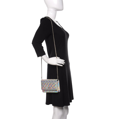 Chanel Iridescent Goatskin Quilted Wallet On Chain WOC Silver 2 of 12