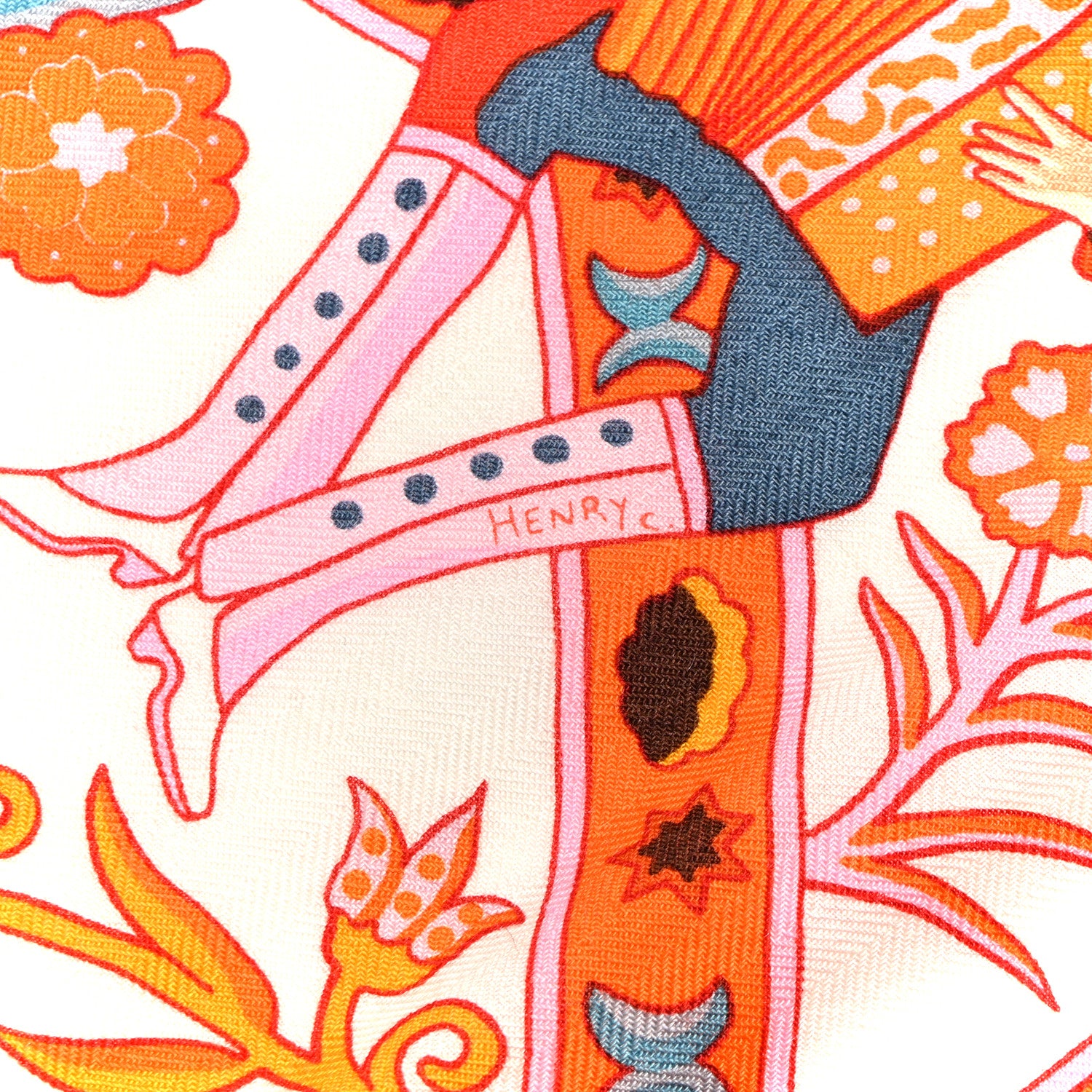 Hermes Cashmere Silk Peuple Du Vent Shawl 140 White Orange Rose 6 of 6