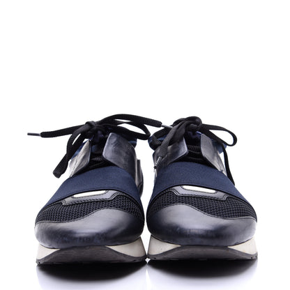 Balenciaga Calfskin Neoprene Mesh Womens Race Runner Sneakers 38 Bleu Nuit 2 of 11