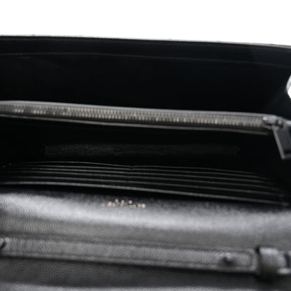 Saint Laurent Grain De Poudre Matelasse Chevron Monogram Monochrome Chain Wallet Black 5 of 10