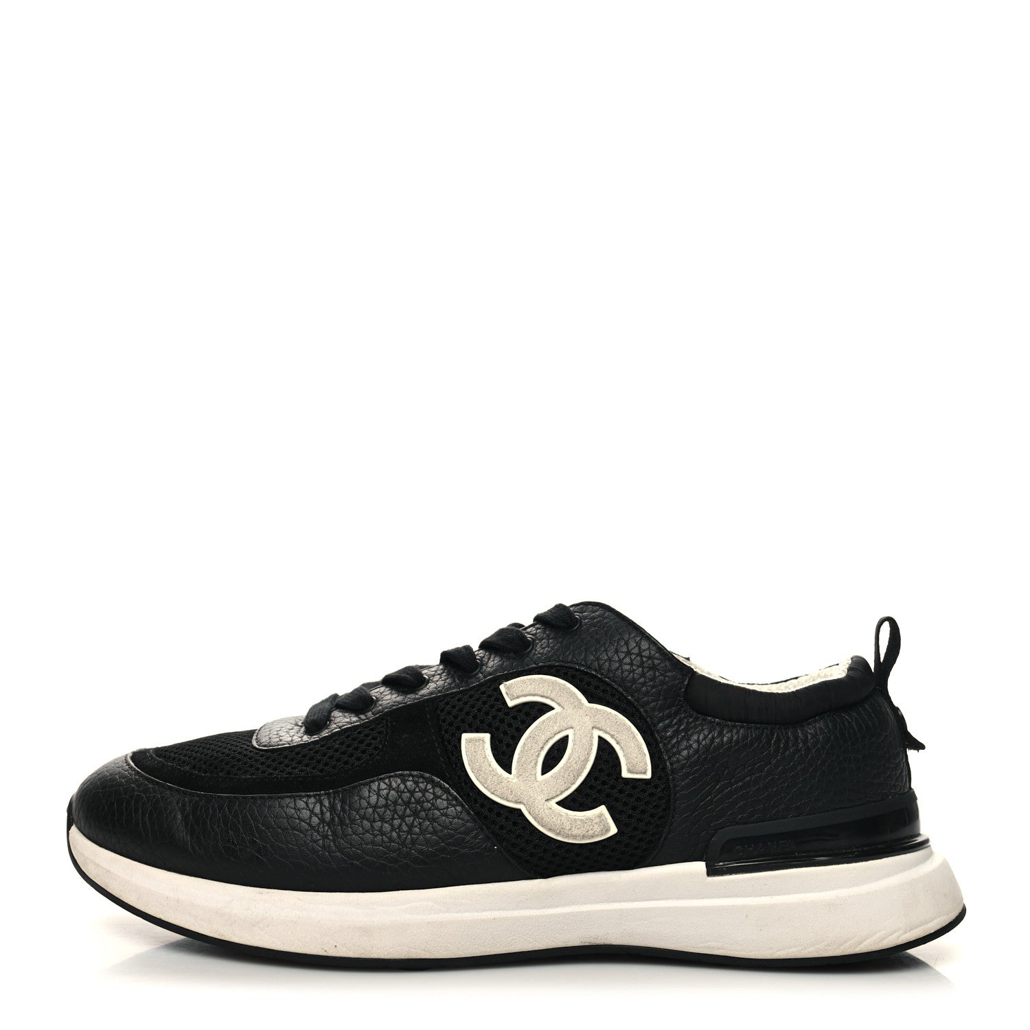 Chanel Calfskin Mesh Suede Mens CC Sneakers 43 Black White 1 of 8