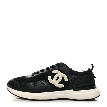 Chanel Calfskin Mesh Suede Mens CC Sneakers 43 Black White 1 of 8