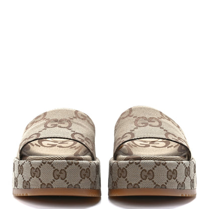 Gucci Monogram Maxi GG Angelina Platform 55mm Slide Sandals 38 Camel Ebony 2 of 9