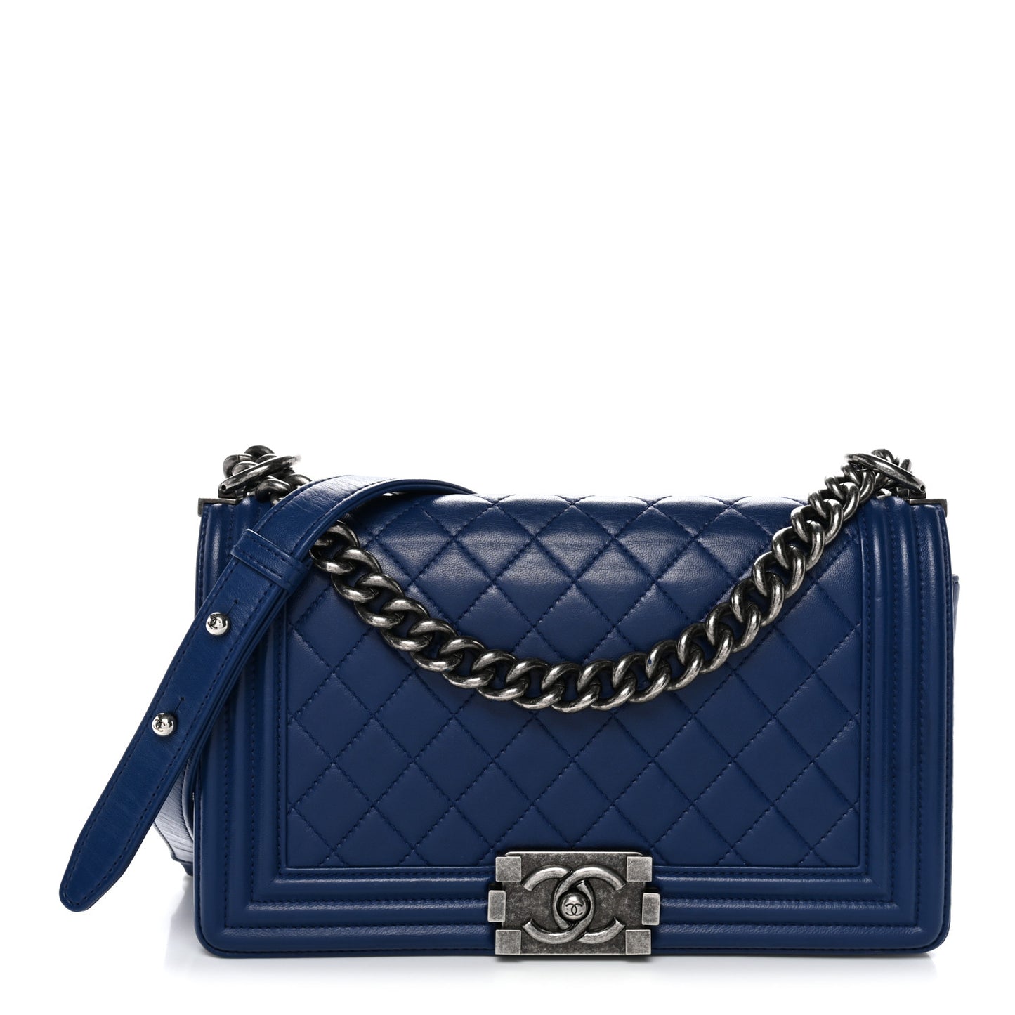 Lambskin Quilted Medium Boy Flap Blue