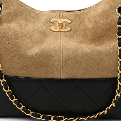 Chanel Suede Shiny Lambskin Quilted Small Shopping Bag  Beige Black 8 of 10
