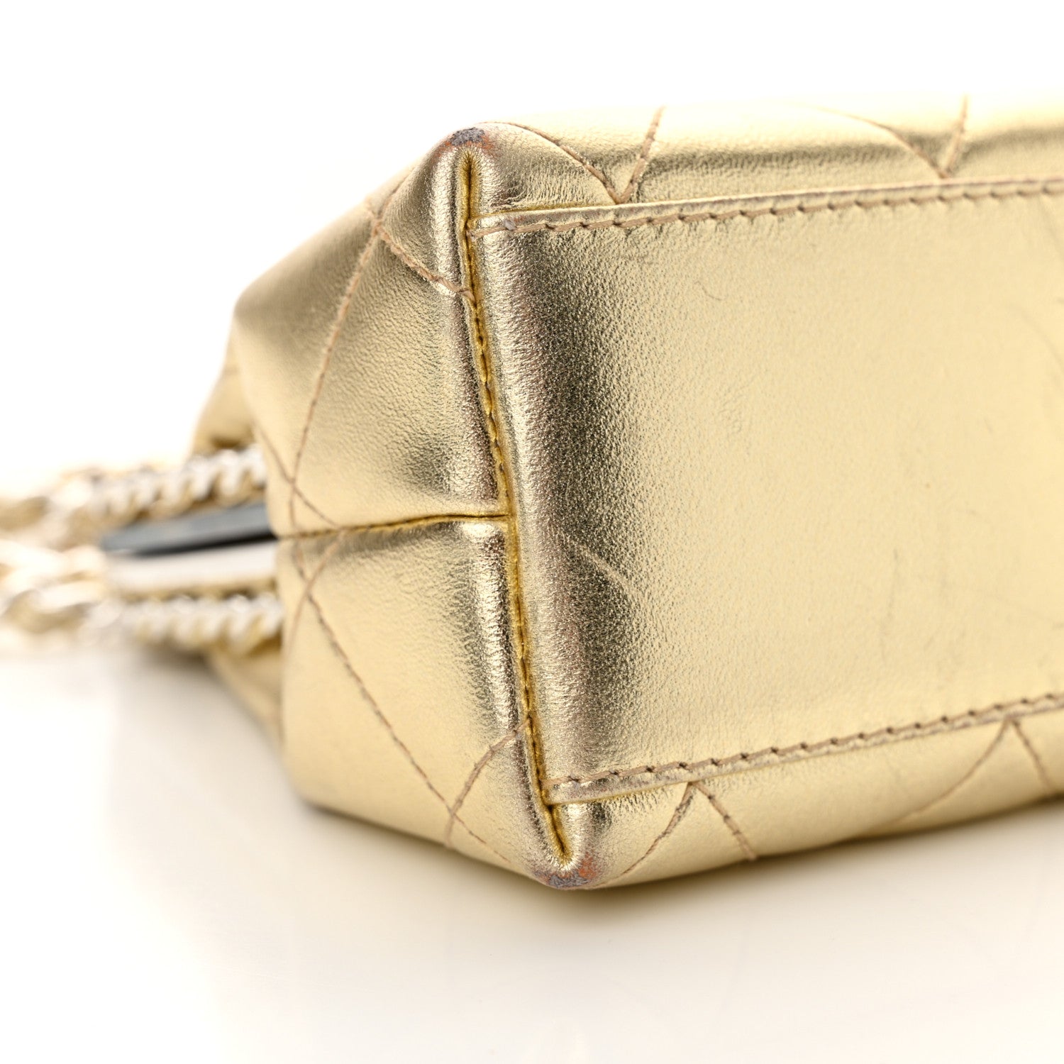 Chanel Metallic Lambskin Quilted Chain Around Kiss Lock Evening Clutch Gold 11 of 15
