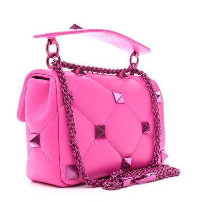 Valentino Garavani Nappa Lacquer Monochrome Medium Roman Stud Shoulder Bag Pink PP 3 of 9
