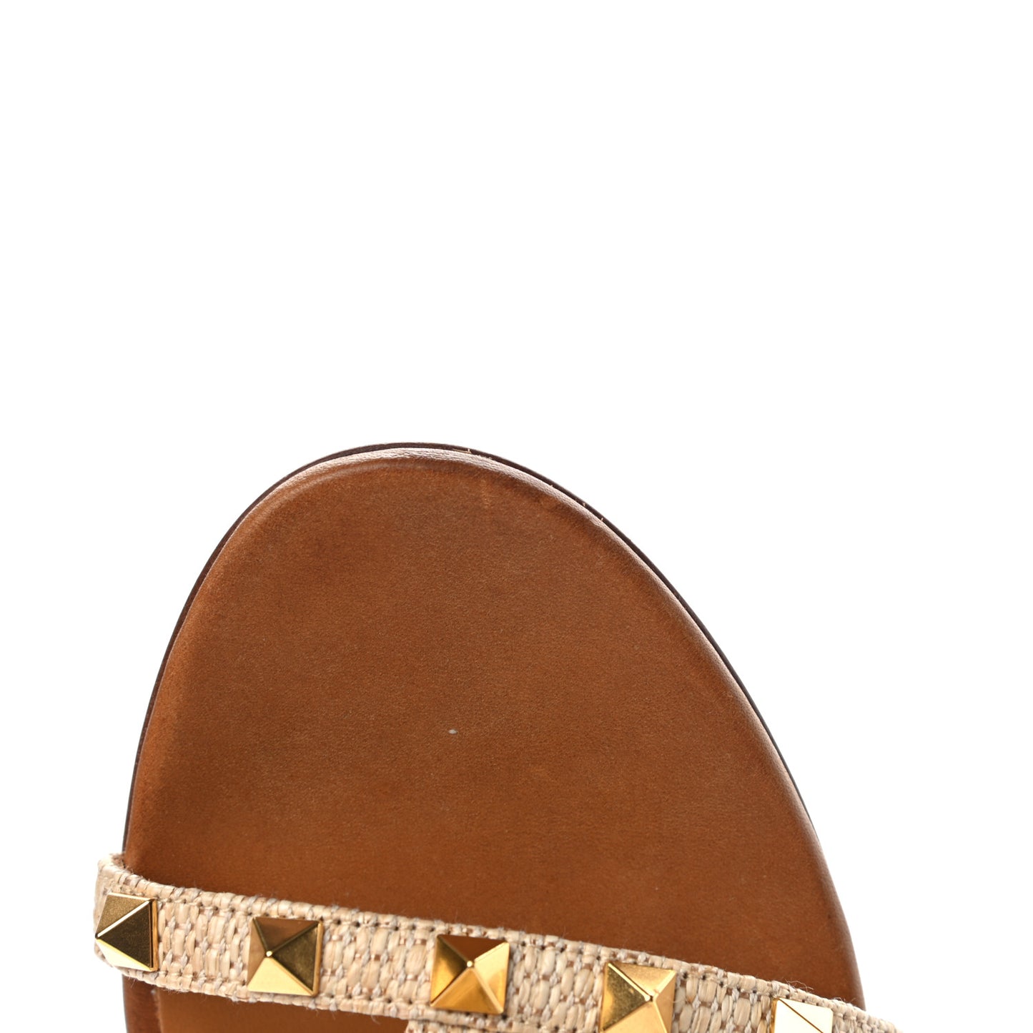 Raffia Calfskin Rockstud 60mm Caged Slide Sandals 37.5 Naturale