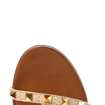 Valentino Garavani Raffia Calfskin Rockstud 60mm Caged Slide Sandals 37.5 Naturale 10 of 11