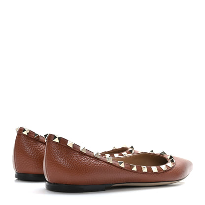 Valentino Garavani Pebbled Calfskin Rockstud Ballerina Flats 38 Bright Cognac 4 of 9