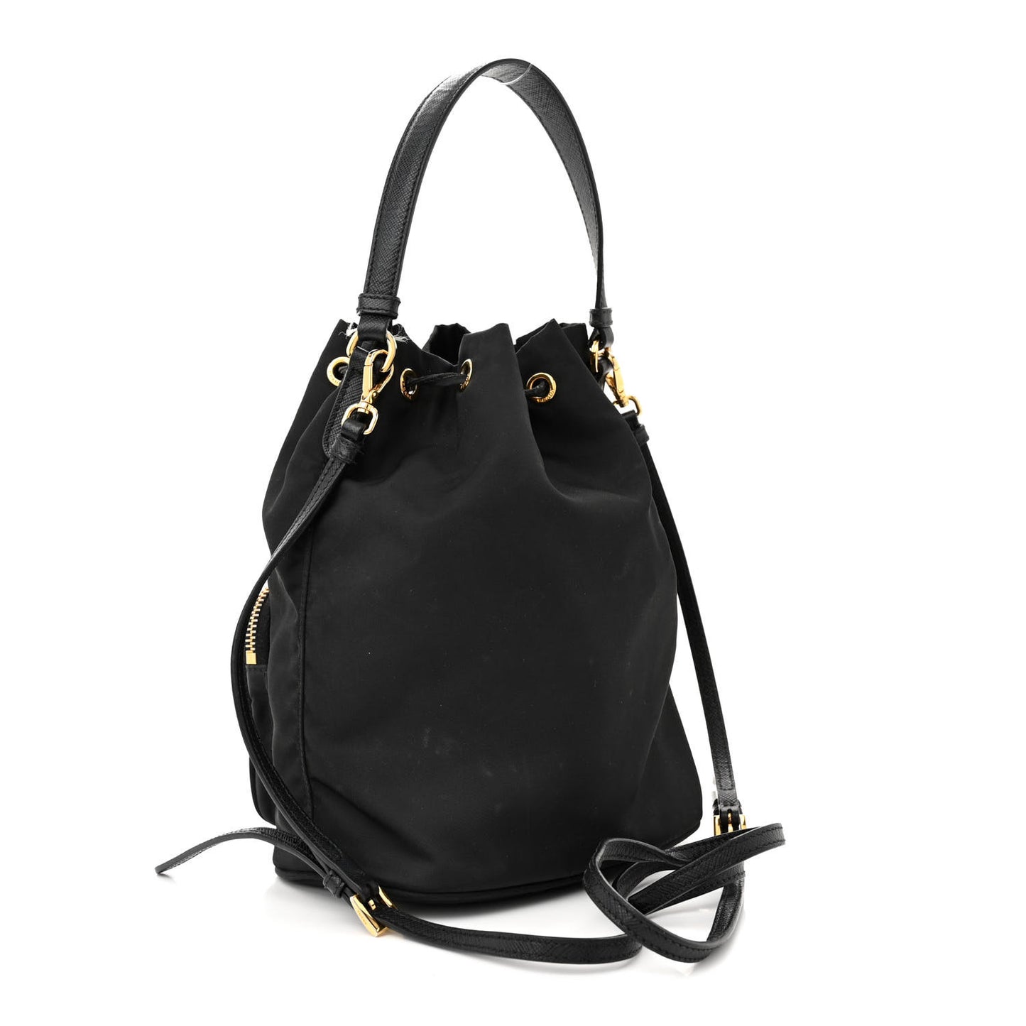 Saffiano Tessuto Nylon Mini Bucket Crossbody Bag Black
