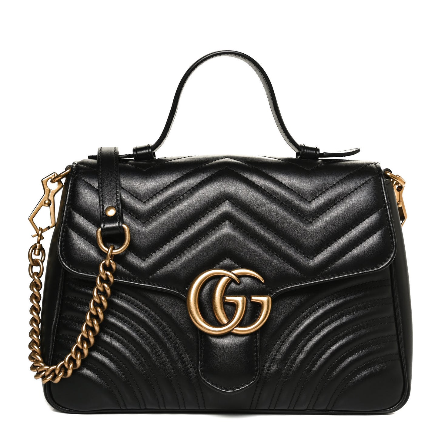 Calfskin Matelasse Small GG Marmont Top Handle Shoulder Bag Black