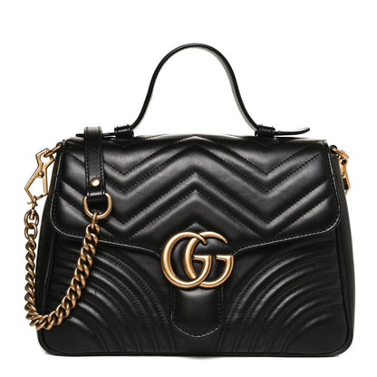 Gucci Calfskin Matelasse Small GG Marmont Top Handle Shoulder Bag Black 1 of 11