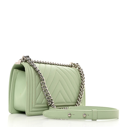 Chanel Calfskin Chevron Quilted Medium Boy Flap Green 2 of 12