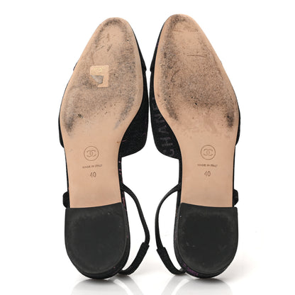 Chanel Denim Cap Toe Denim Mood Slingback Flats 40 Black Multicolor 5 of 9