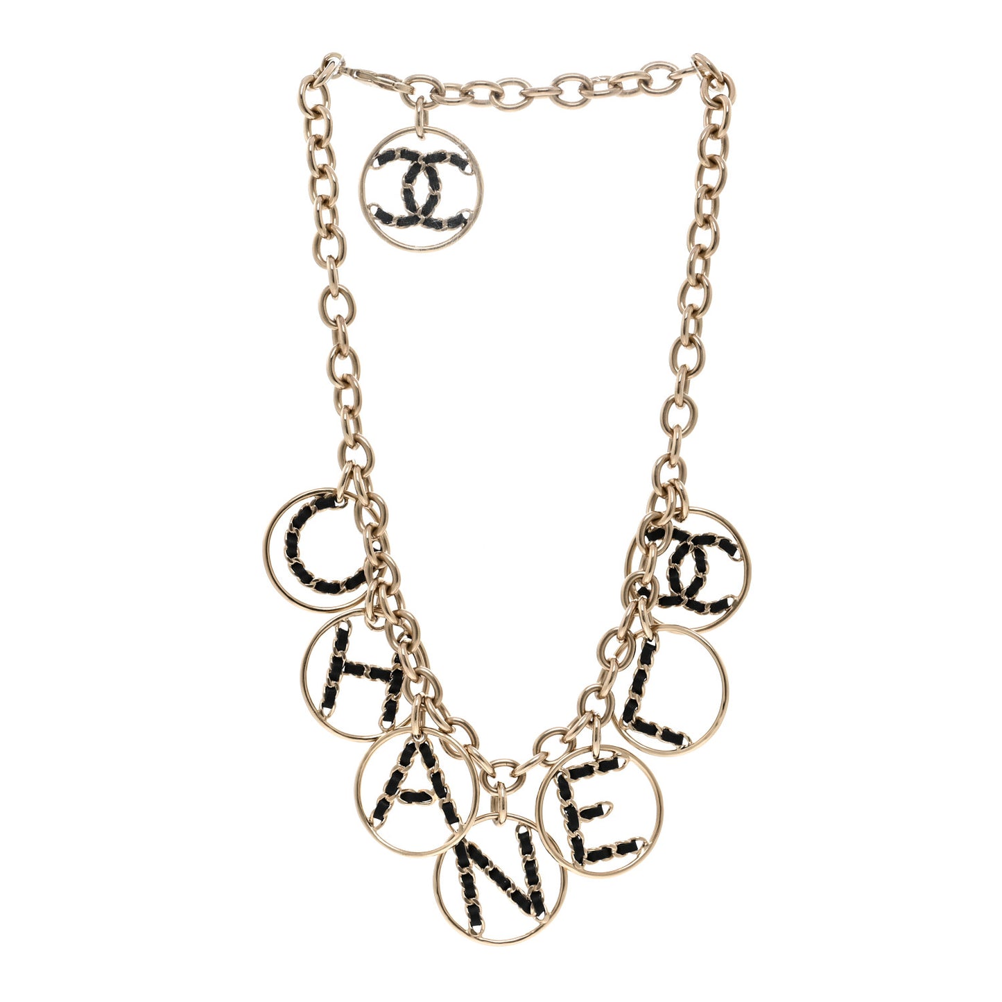 Lambskin Chain Logo Short Necklace Gold Black