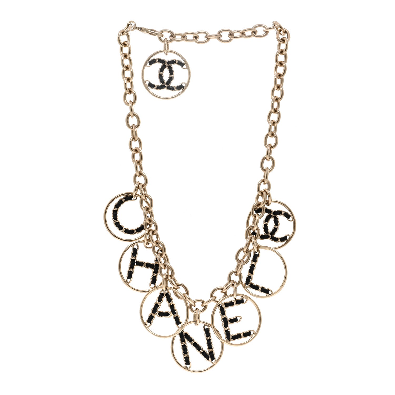 Chanel Lambskin Chain Logo Short Necklace Gold Black 3 of 6