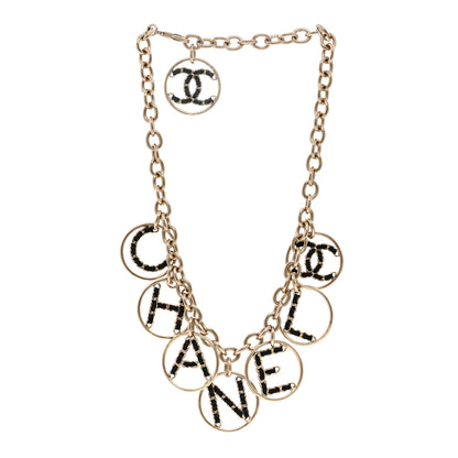 Chanel Lambskin Chain Logo Short Necklace Gold Black 3 of 6