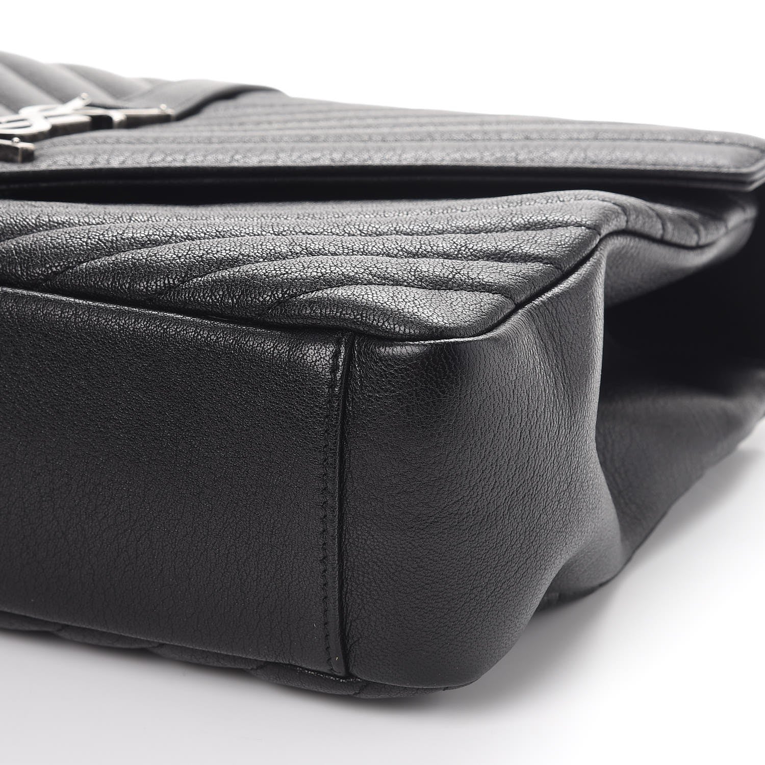 Saint Laurent Sheepskin Matelasse Chevron Monogram Large College Satchel Black 9 of 9