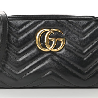 Gucci Calfskin Matelasse Small GG Marmont Chain Shoulder Bag Black 8 of 19
